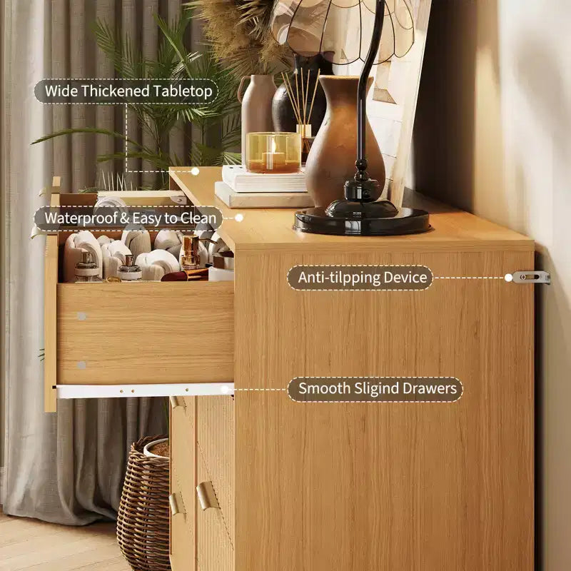Commode 8 tiroirs pour chambre à coucher, commode en bois de 55W avec pieds en métal, organisateur de rangement de vêtements, commode de placard et meuble TV pour couloir