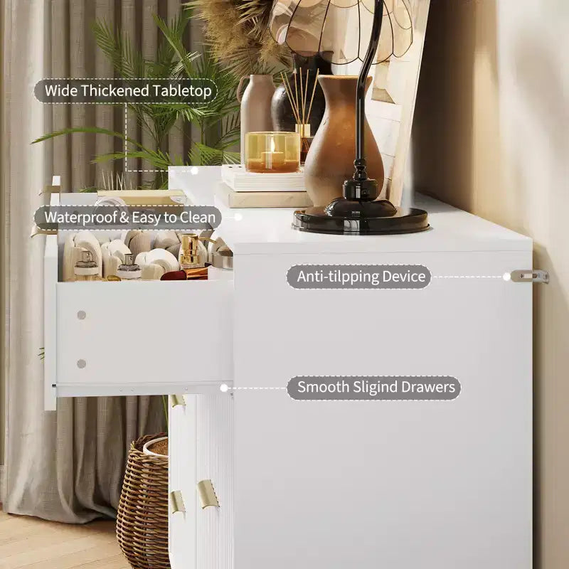 Commode 8 tiroirs pour chambre à coucher, commode en bois de 55W avec pieds en métal, organisateur de rangement de vêtements, commode de placard et meuble TV pour couloir