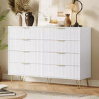 Commode 8 tiroirs pour chambre à coucher, commode en bois de 55W avec pieds en métal, organisateur de rangement de vêtements, commode de placard et meuble TV pour couloir
