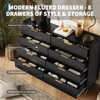 Commode 8 tiroirs pour chambre à coucher, commode en bois de 55W avec pieds en métal, organisateur de rangement de vêtements, commode de placard et meuble TV pour couloir