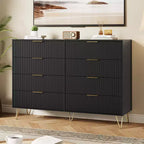 Commode 8 tiroirs pour chambre à coucher, commode en bois de 55W avec pieds en métal, organisateur de rangement de vêtements, commode de placard et meuble TV pour couloir