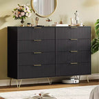 8 Drawer Dresser for Bedroom, 55W Wood Chest of Drawers with Metal Legs, Clothes Storage Organizer,Closet Dresser & TV Stand for Hallway