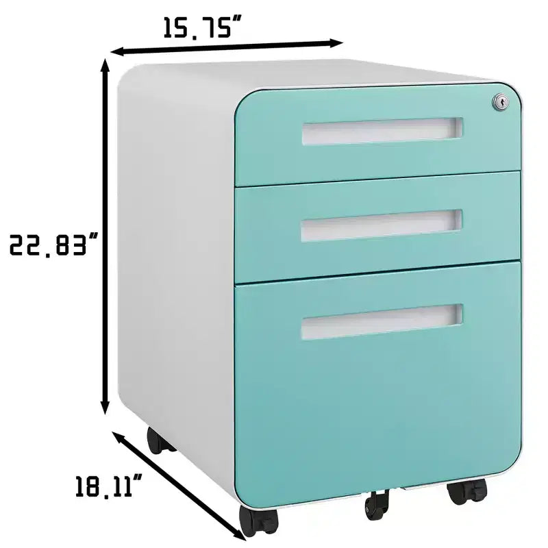 Classeur métallique sécurisé à 3 tiroirs avec serrure, livré entièrement assemblé, classeur mobile pour format A4/Lettre/Légal, à placer sous le bureau, 5 roulettes, mobile