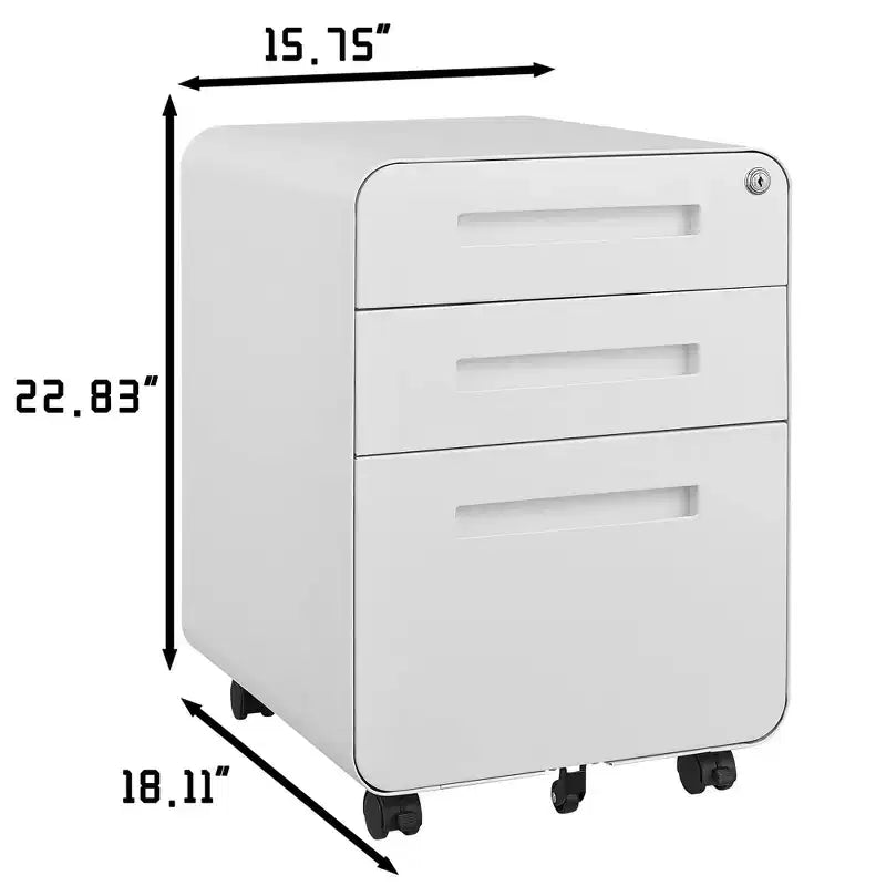 Classeur métallique sécurisé à 3 tiroirs avec serrure, livré entièrement assemblé, classeur mobile pour format A4/Lettre/Légal, à placer sous le bureau, 5 roulettes, mobile