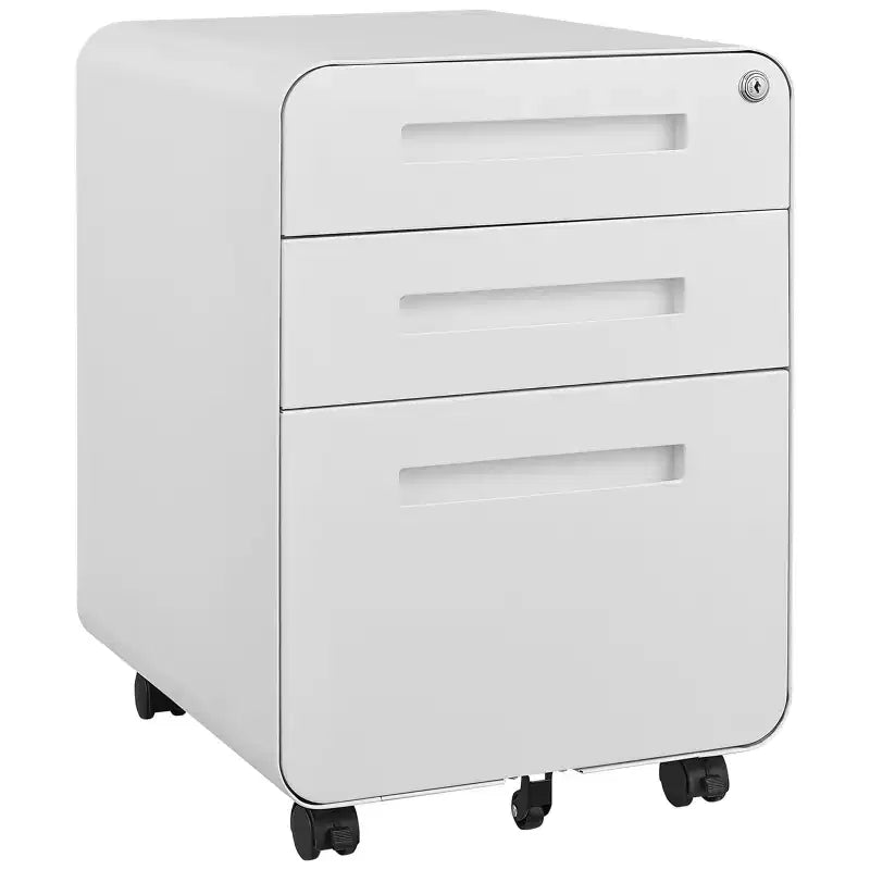 Classeur métallique sécurisé à 3 tiroirs avec serrure, livré entièrement assemblé, classeur mobile pour format A4/Lettre/Légal, à placer sous le bureau, 5 roulettes, mobile