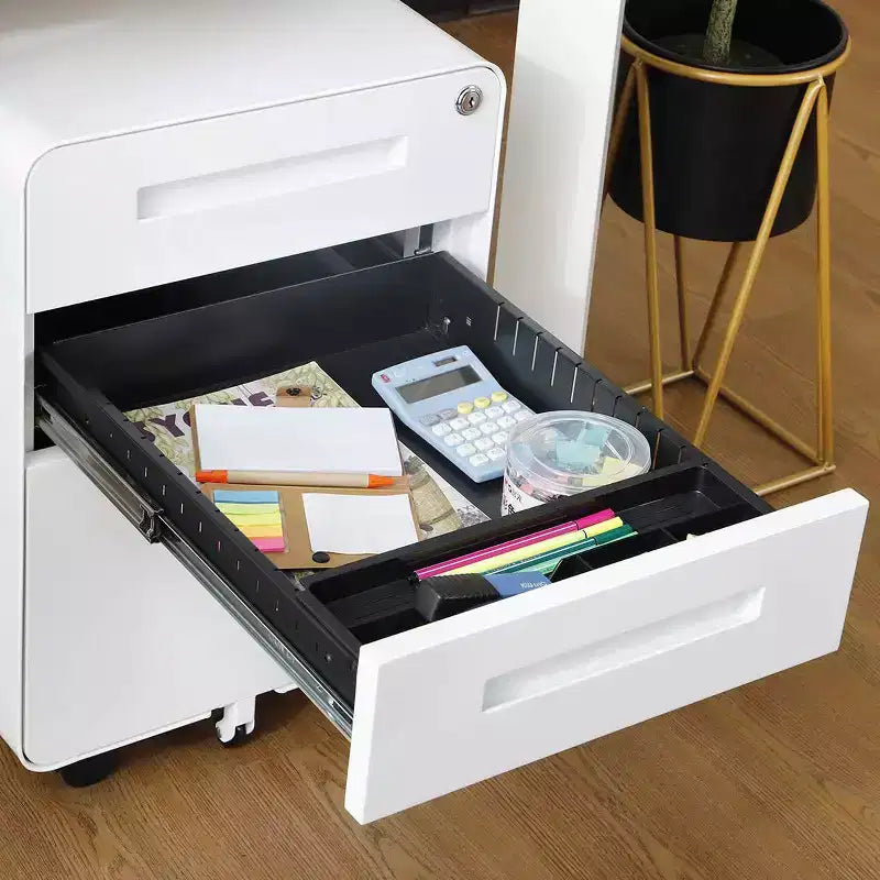 Classeur métallique sécurisé à 3 tiroirs avec serrure, livré entièrement assemblé, classeur mobile pour format A4/Lettre/Légal, à placer sous le bureau, 5 roulettes, mobile