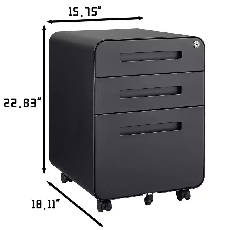 Classeur métallique sécurisé à 3 tiroirs avec serrure, livré entièrement assemblé, classeur mobile pour format A4/Lettre/Légal, à placer sous le bureau, 5 roulettes, mobile