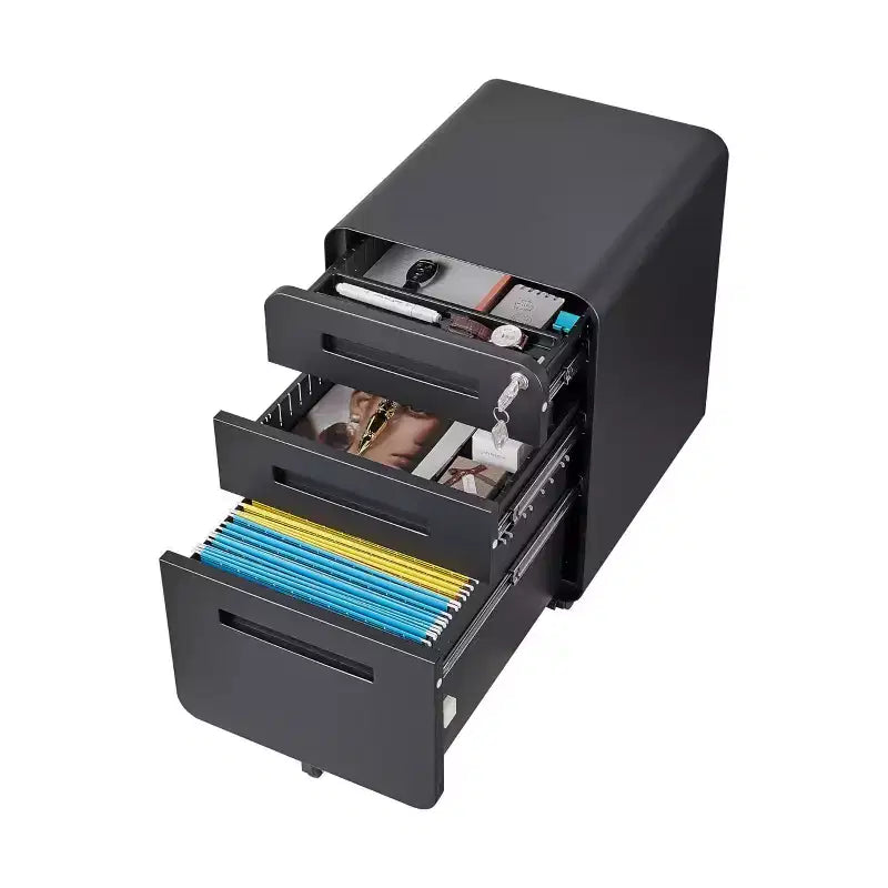 Classeur métallique sécurisé à 3 tiroirs avec serrure, livré entièrement assemblé, classeur mobile pour format A4/Lettre/Légal, à placer sous le bureau, 5 roulettes, mobile