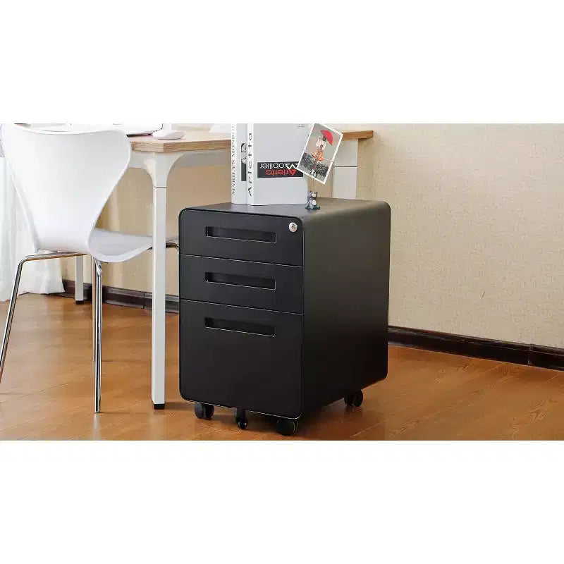 Classeur métallique sécurisé à 3 tiroirs avec serrure, livré entièrement assemblé, classeur mobile pour format A4/Lettre/Légal, à placer sous le bureau, 5 roulettes, mobile