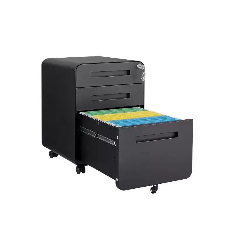 Classeur métallique sécurisé à 3 tiroirs avec serrure, livré entièrement assemblé, classeur mobile pour format A4/Lettre/Légal, à placer sous le bureau, 5 roulettes, mobile