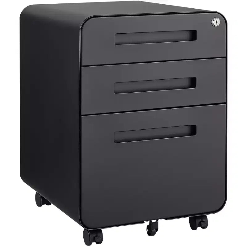 Secure 3-Drawer Metal File Cabinet with Lock  Fully Assembled Mobile Filing Cabinet for A4/Letter/Legal  Under Desk, 5 Wheels, Rolling