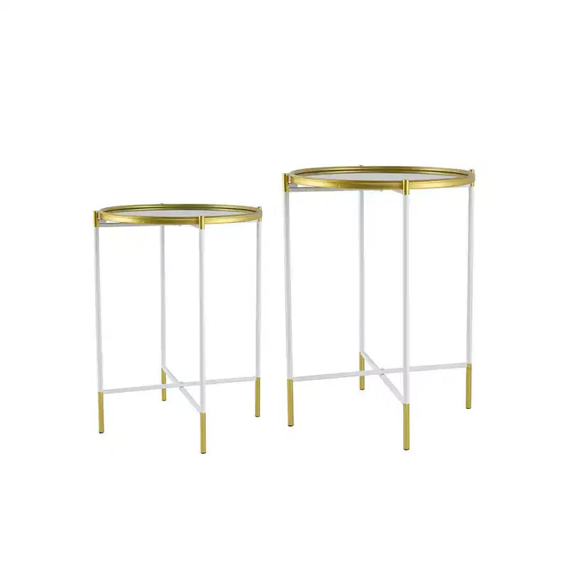 Set of 2 Mirrored Top Side Tables Accent Furniture