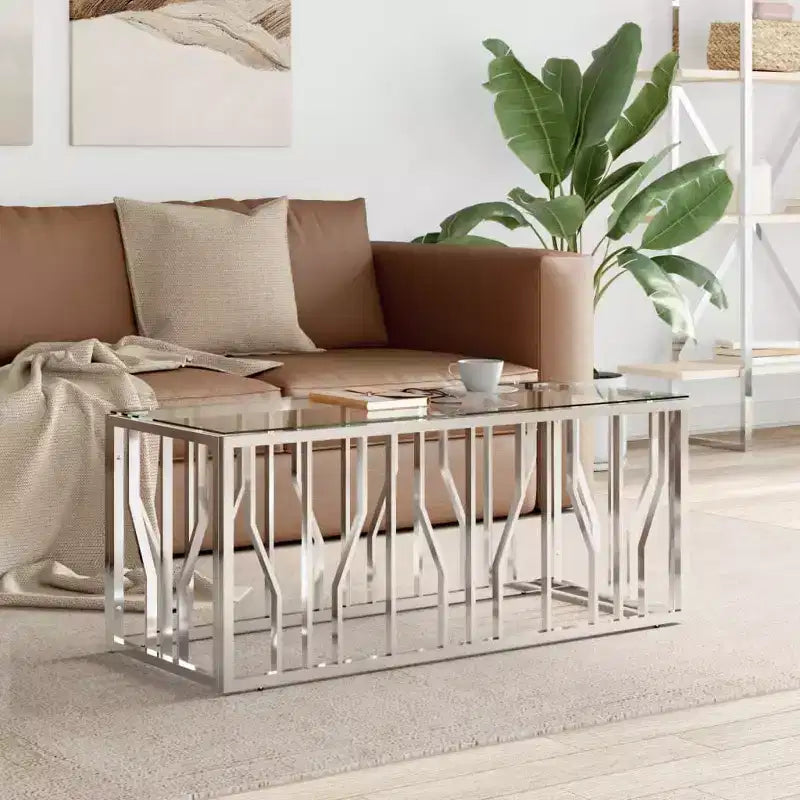 Table basse en acier inoxydable argenté, taille moyenne, style moderne