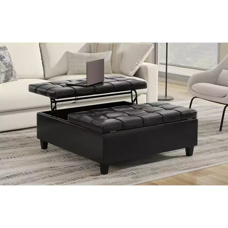 Pouf de rangement table basse carrée large 40 po Elliot