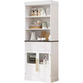 70 Tall Storage Cabinet, Semi-Open Storage with Drawer, 2 Glass Doors - 3 Adjustable Shelves, Versatile Floor, Kitchen Pantry Cabinet for Room