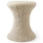 Casafield Hourglass Accent Table - Whitewash White, Water Hyacinth Side Table, Woven Boho Wicker End Table for Living Room, Bedroom, Entryway