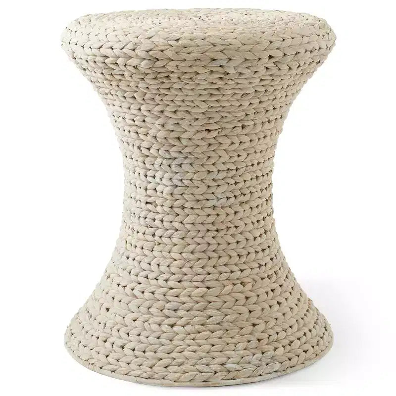 Casafield Hourglass Accent Table - Whitewash White, Water Hyacinth Side Table, Woven Boho Wicker End Table for Living Room, Bedroom, Entryway