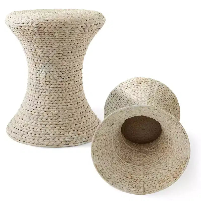 Table d'appoint - Blanc blanchi, table d'appoint en jacinthe d'eau, table d'appoint tressée bohème en osier pour salon, chambre, entrée