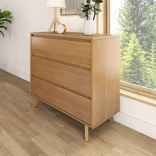 Commode à 3 tiroirs – Meuble de rangement compact pour chambre avec tiroirs coulissants fluides