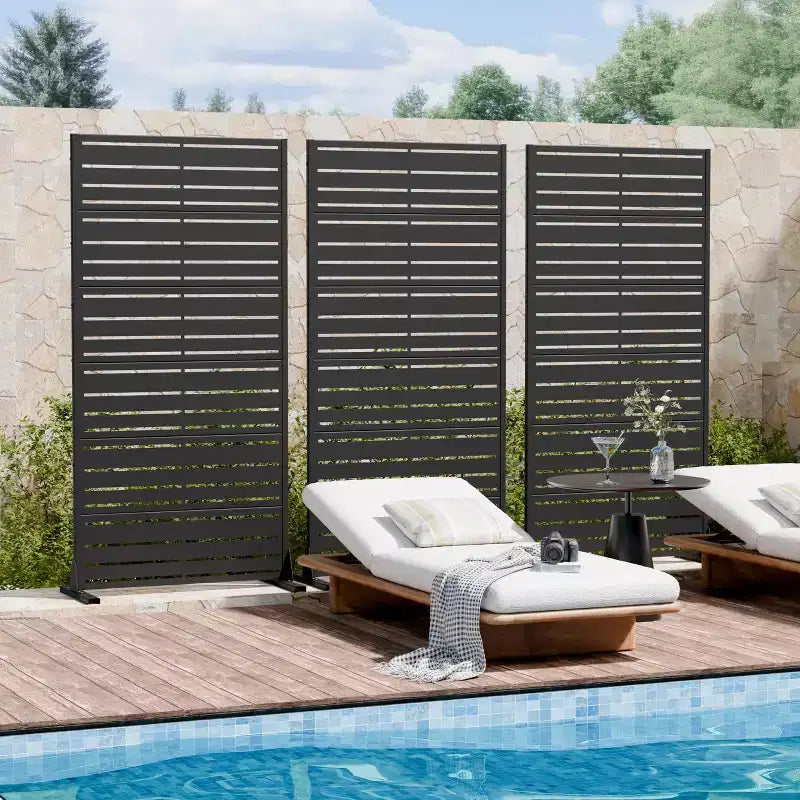 MAYEERTY Benjamin Wide-Narrow A Louvered Black Galvanized Steel Room Divider, 72x35x16, 6-Piece Double-Sided Home Screen