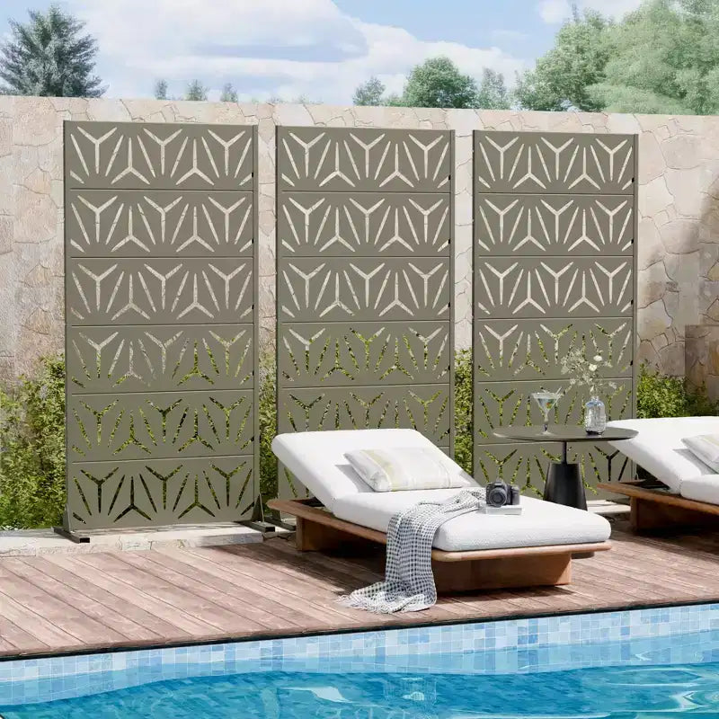 MAYEERTY Star 01 Olive Gray Galvanized Steel Room Divider, 72x35x16, 6-Piece Home Patio Privacy Screen