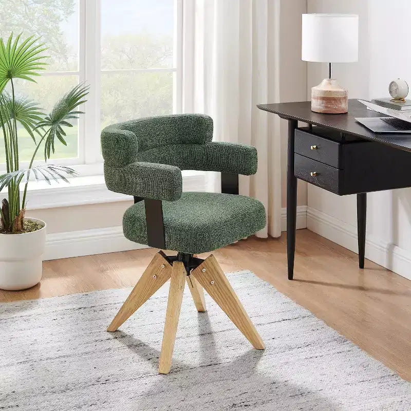 Chaise de bureau sans roulettes, chaise pivotante avec accoudoirs de style moderne du milieu du siècle, chaise d'appoint en tissu rembourré avec pieds en bois de chêne