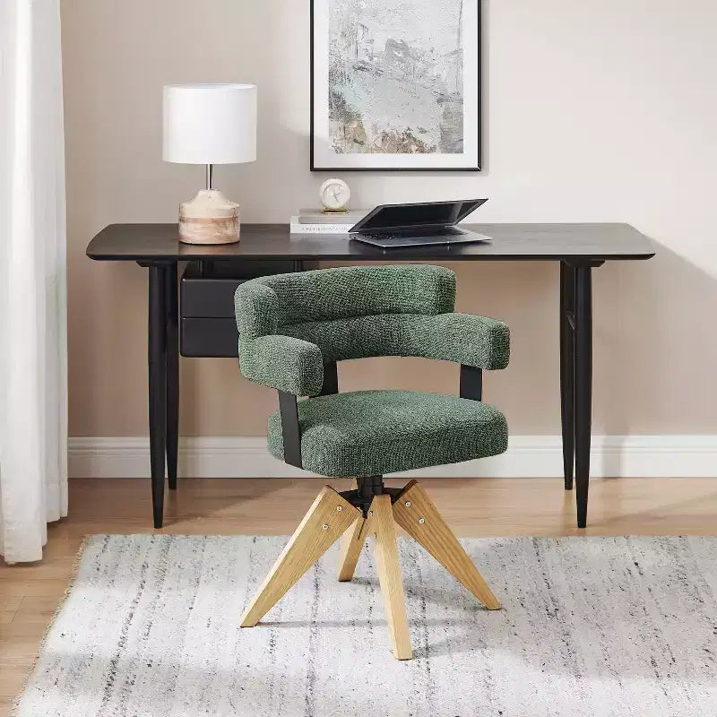 Chaise de bureau sans roulettes, chaise pivotante avec accoudoirs de style moderne du milieu du siècle, chaise d'appoint en tissu rembourré avec pieds en bois de chêne