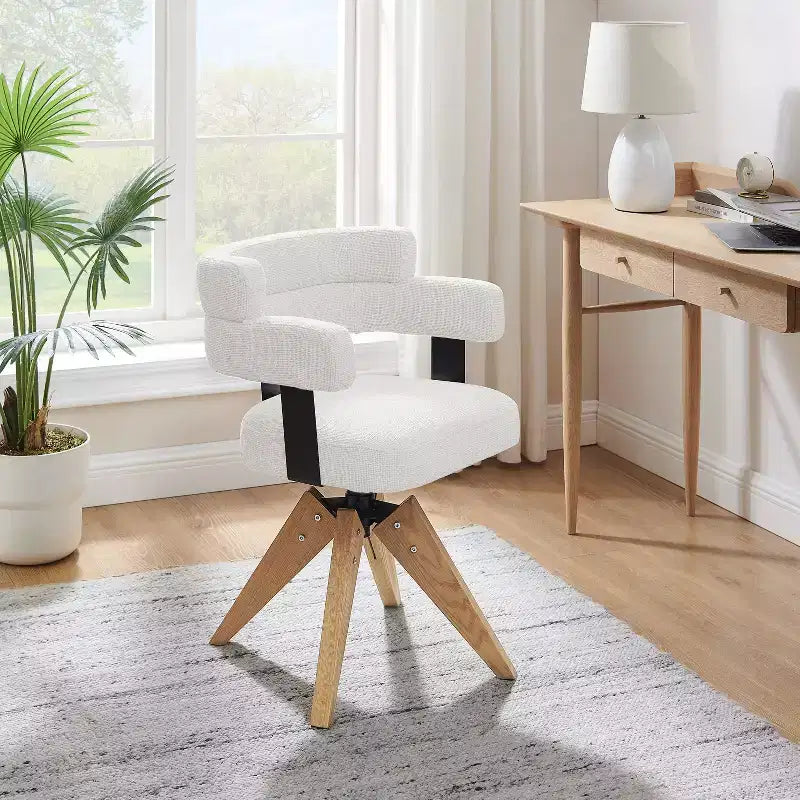 Chaise de bureau sans roulettes, chaise pivotante avec accoudoirs de style moderne du milieu du siècle, chaise d'appoint en tissu rembourré avec pieds en bois de chêne