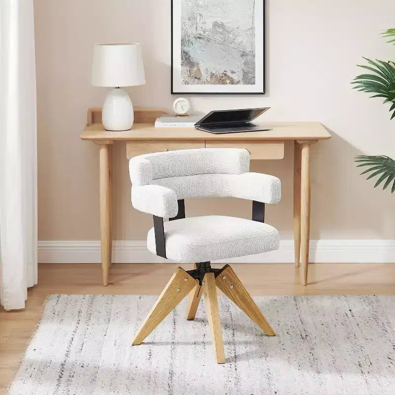 Chaise de bureau sans roulettes, chaise pivotante avec accoudoirs de style moderne du milieu du siècle, chaise d'appoint en tissu rembourré avec pieds en bois de chêne