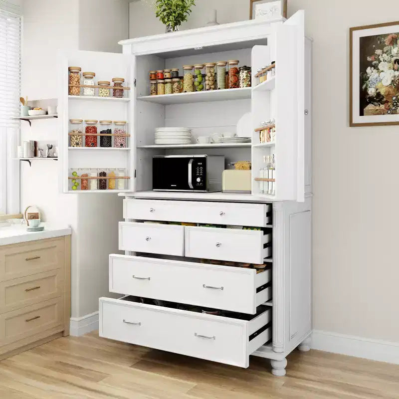 Meuble de rangement autoportant pour cuisine de 196,3 cm de haut avec 6 portes, 5 tiroirs et étagères réglables