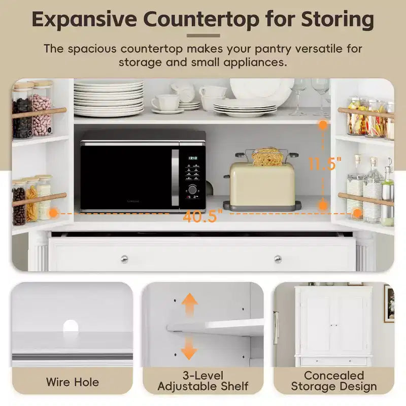 Meuble de rangement autoportant pour cuisine de 196,3 cm de haut avec 6 portes, 5 tiroirs et étagères réglables
