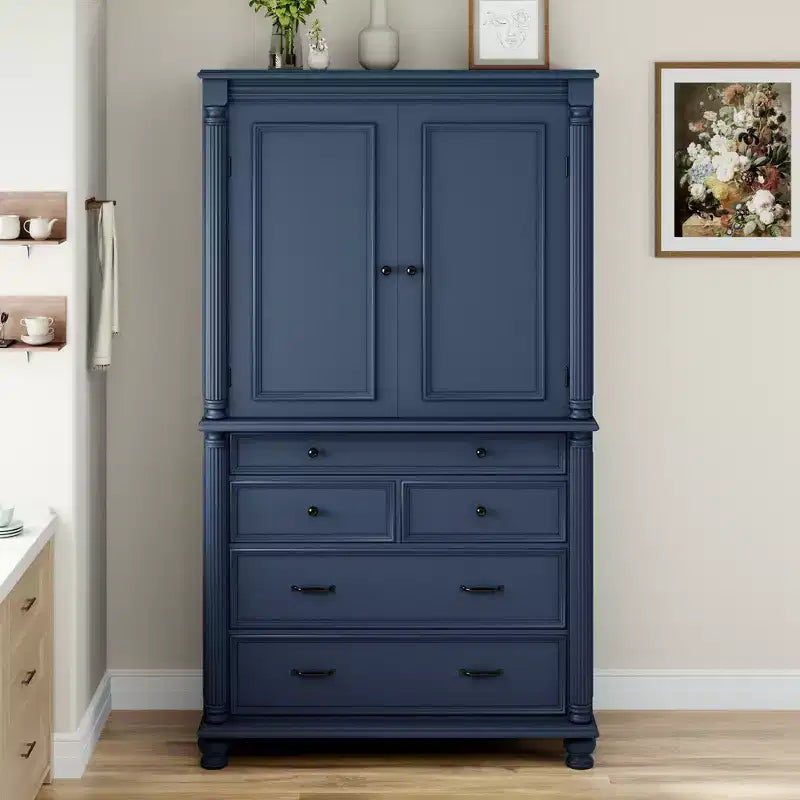 Meuble de rangement autoportant pour cuisine de 196,3 cm de haut avec 6 portes, 5 tiroirs et étagères réglables