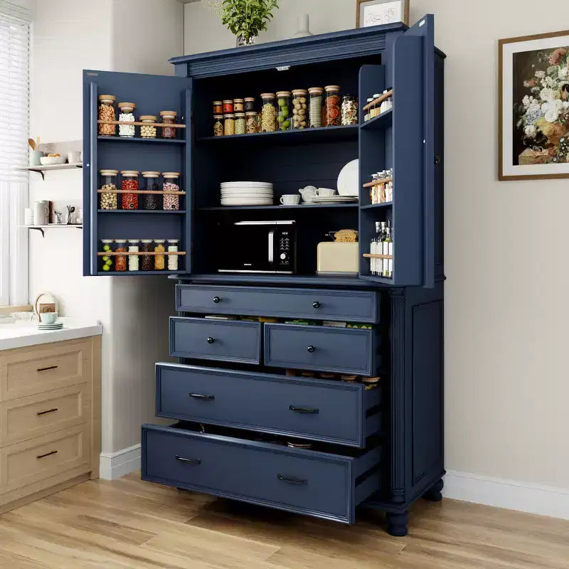 Meuble de rangement autoportant pour cuisine de 196,3 cm de haut avec 6 portes, 5 tiroirs et étagères réglables