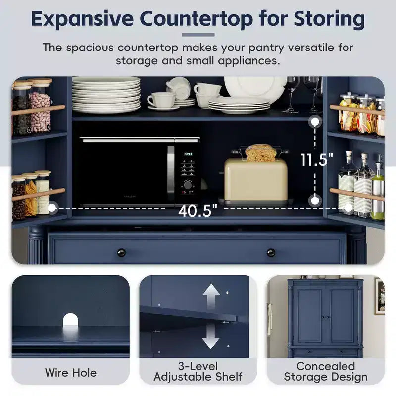 Meuble de rangement autoportant pour cuisine de 196,3 cm de haut avec 6 portes, 5 tiroirs et étagères réglables