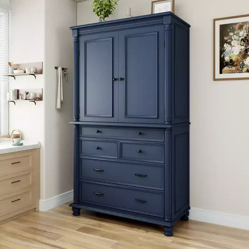 Zeus & Ruta 77.3 in Tall Kitchen Pantry Cabinet with 6 Doors, 5 Drawers, Adjustable Shelves, Freestanding Storage