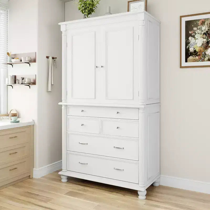Meuble de rangement autoportant pour cuisine de 196,3 cm de haut avec 6 portes, 5 tiroirs et étagères réglables