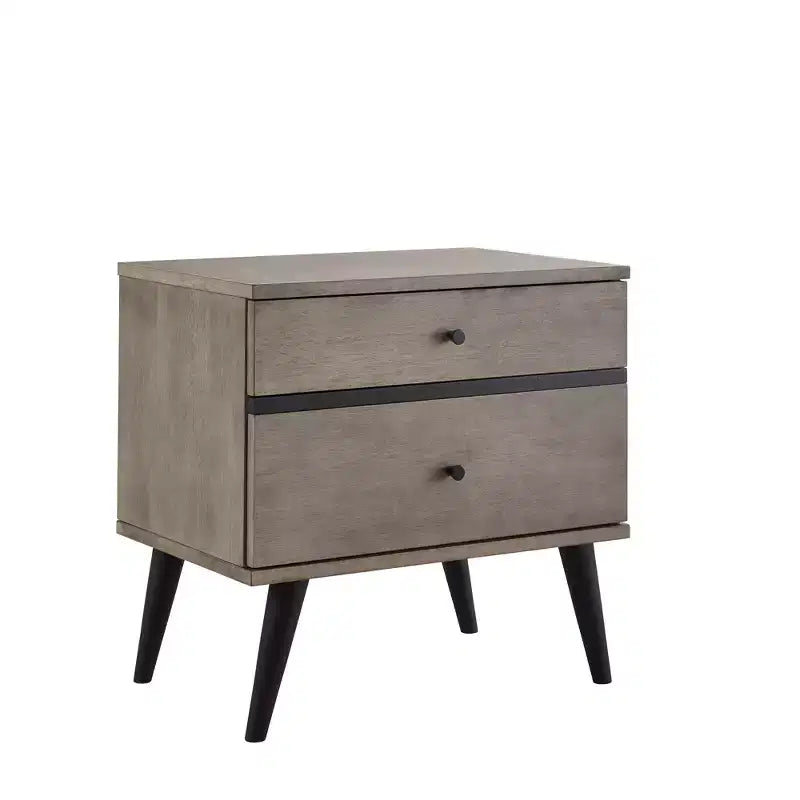 Sutro Mid-Century Modern Black Legs 2-Drawer Nightstand - Grey/Black - iNSPIRE Q