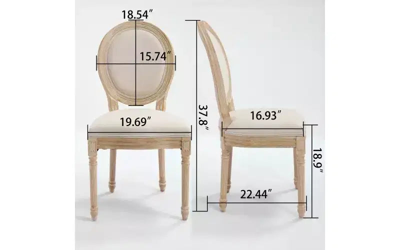 Lot de 2 chaises de salle à manger tapissées en lin de style français pour cuisine et salle à manger