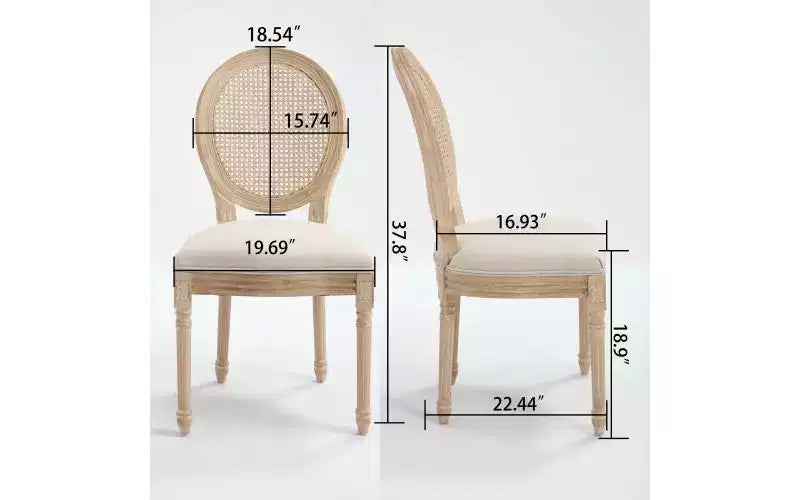 Lot de 2 chaises de salle à manger tapissées en lin de style français pour cuisine et salle à manger