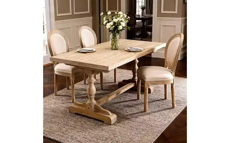 Set of 2 Upholstered Dining Chairs, French Style Linen Fabric Seat, Accent Side Chairs for Kitchen Dining Room