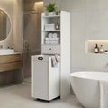 ELECWISH Bathroom Storage Cabinet, Free Standing Storage Cabinet with Pull Out Movable Laundry Hamper Basket, Tall Cabinet with Shelves and Drawer