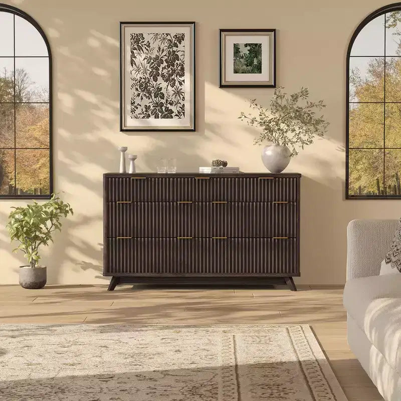 COZONY 54 Wide 7-Drawer Fluted Dresser, Modern Curved Wood Chest with Tabletop Storage