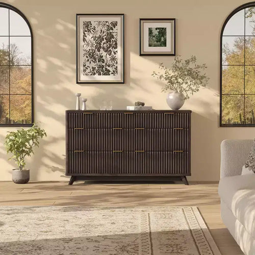 COZONY 54 Wide 7-Drawer Fluted Dresser, Modern Curved Wood Chest with Tabletop Storage