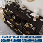 Commode à 7 tiroirs cannelés de 54 po de large, commode moderne en bois courbé avec rangement sur le dessus