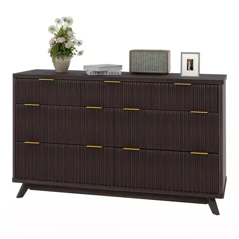 Commode à 7 tiroirs cannelés de 54 po de large, commode moderne en bois courbé avec rangement sur le dessus