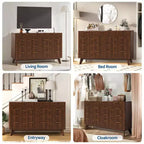 Commode large de 137 cm à 9 tiroirs, en bois moderne avec design ondulé cannelé et poignées métalliques