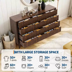 Commode large de 137 cm à 9 tiroirs, en bois moderne avec design ondulé cannelé et poignées métalliques