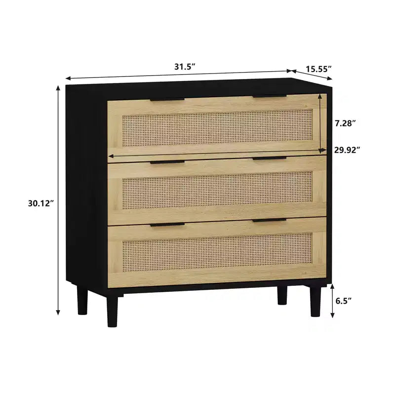 Grande table de chevet avec tiroirs, commode de chevet en rotin de 80 cm avec 3 tiroirs pour salon et chambre à coucher
