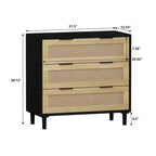 Grande table de chevet avec tiroirs, commode de chevet en rotin de 80 cm avec 3 tiroirs pour salon et chambre à coucher