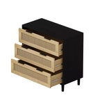 Grande table de chevet avec tiroirs, commode de chevet en rotin de 80 cm avec 3 tiroirs pour salon et chambre à coucher